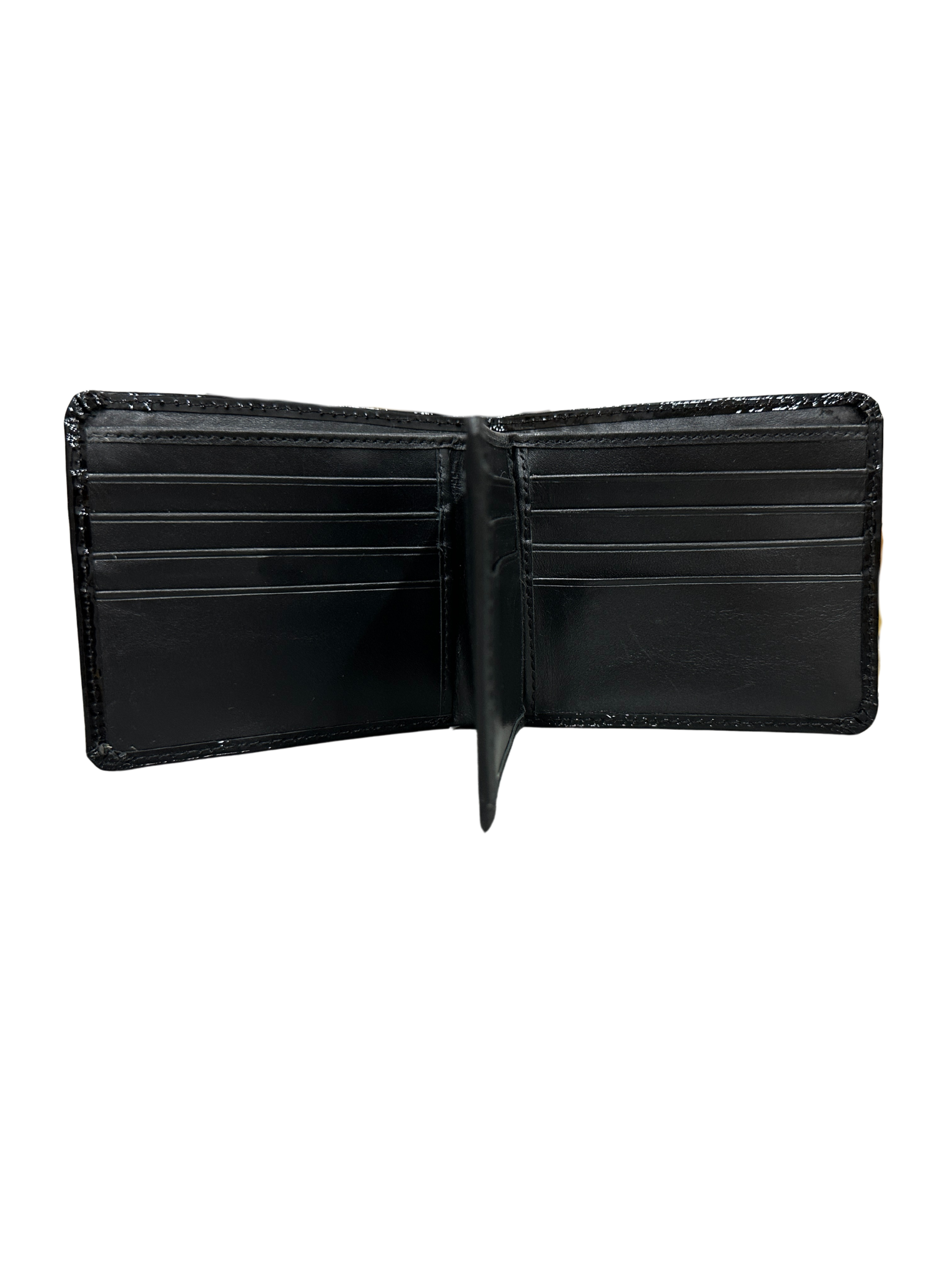 Luxury Glossy Black Leather Wallet - Handcrafted Bifold Style